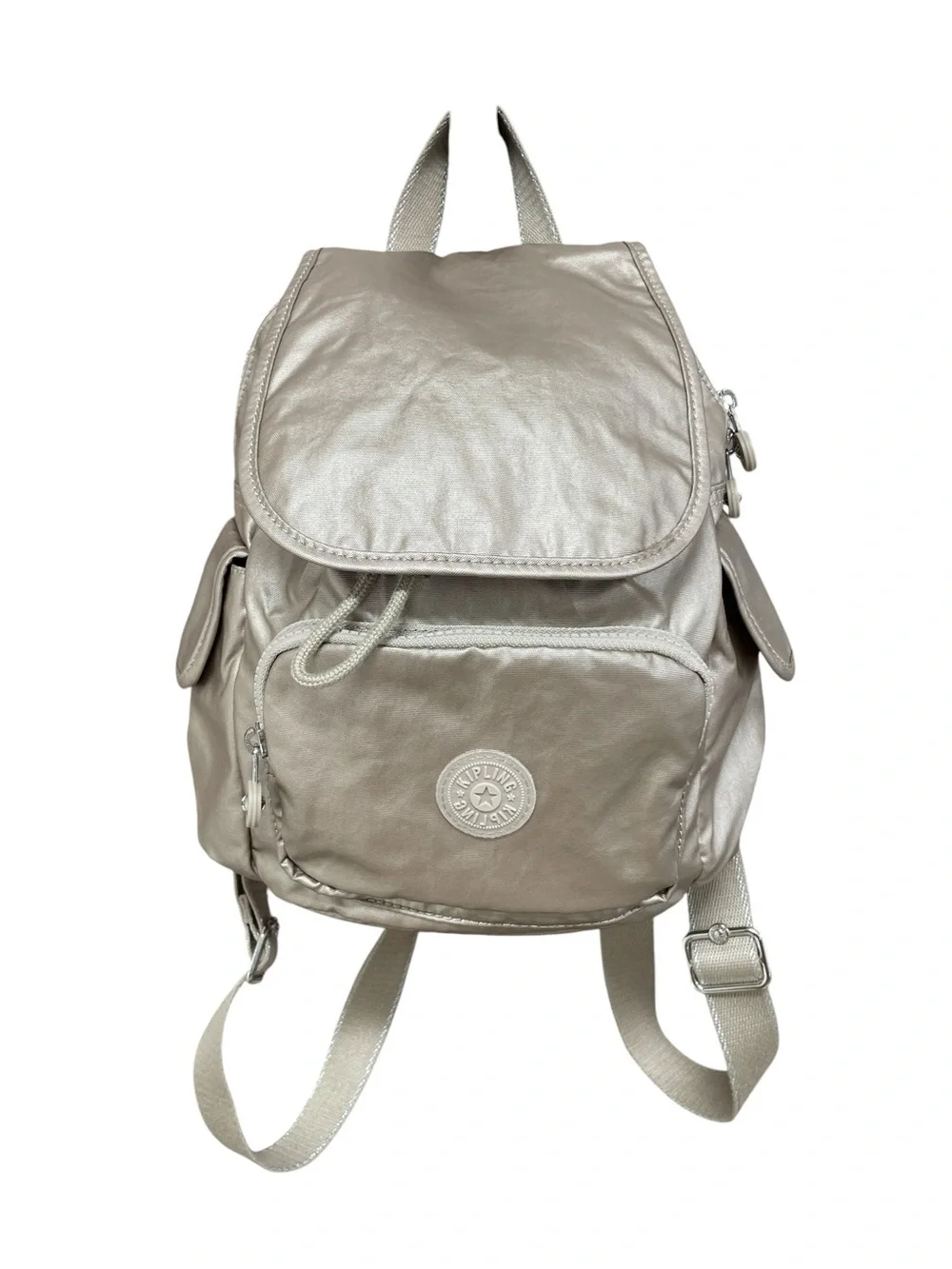 Kipling Metallic Taupe Mini Backpack Flap Zip